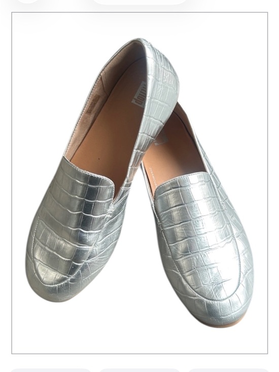 Fitflop Shoes - Fitflop Lena Croc-Embossed Silver Metallic Leather Loafer Flat Size 8 Comfort